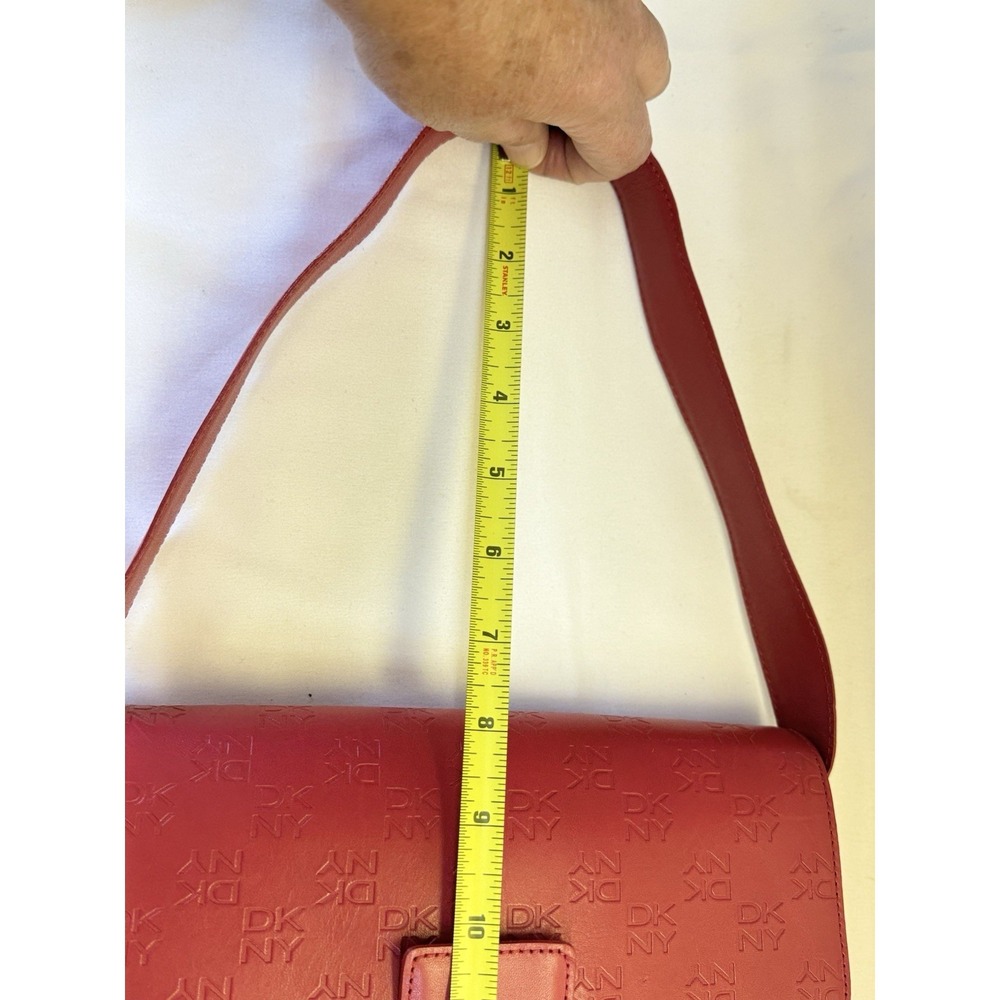 Vtg DKNY Logo Red Leather Small Shoulder Bag Purse Y2K Academia W/ Dust Bag - Picture 11 of 12